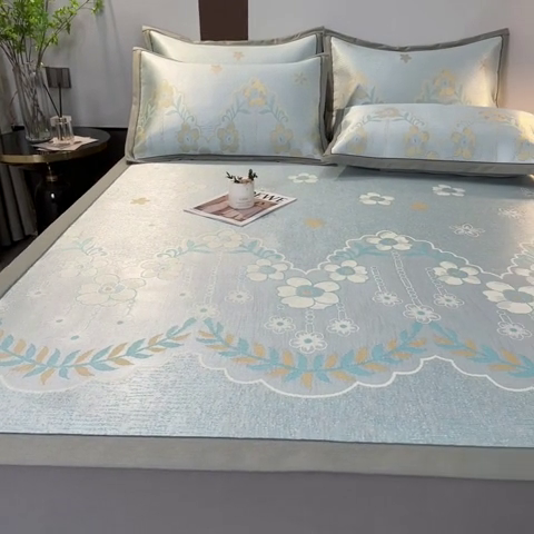 91家纺网 家纺一手货源 找家纺 全季家居 2024新款900D高精密三色纬提花冰丝凉席 静谧之夏（床席款）