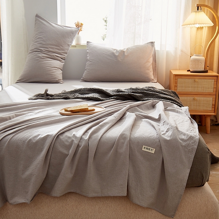 91家纺网 家纺一手货源 找家纺 暖阳 2025新款全棉水洗棉单床单 冰山灰
