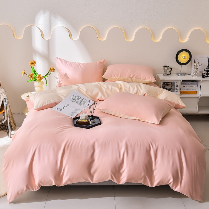 91家纺网 家纺一手货源 找家纺 简爱家纺 2025新款水洗真丝四件套 戴妃粉+暖杏色