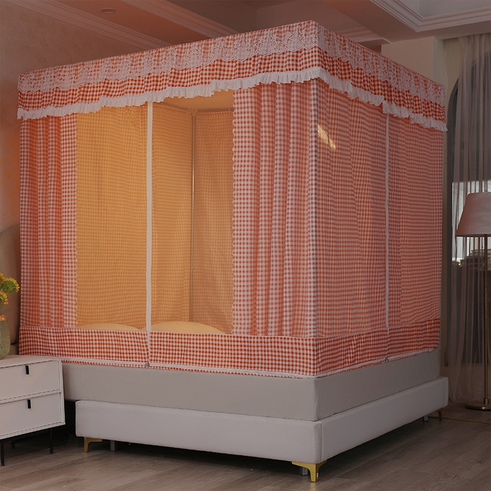 91家纺网 家纺一手货源 找家纺 初心2025新款坐床遮光蚊帐系列 红小格