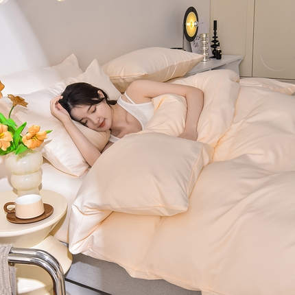 简爱家纺 2025新款水洗真丝四件套 暖杏色