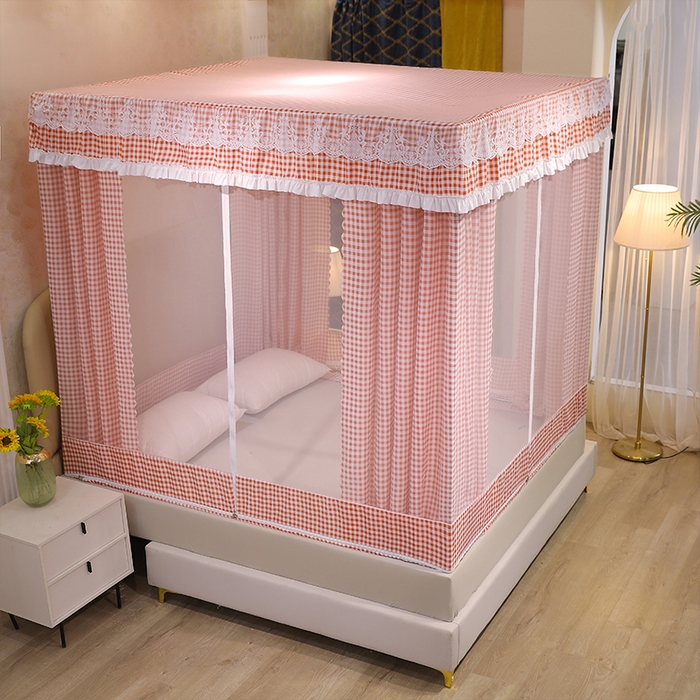 91家纺网 家纺一手货源 找家纺 初心2025新款坐床遮光蚊帐系列 红小格