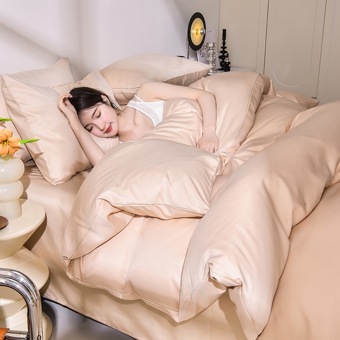 91家纺网 家纺一手货源 找家纺 简爱家纺 2025新款水洗真丝四件套 奶茶咖