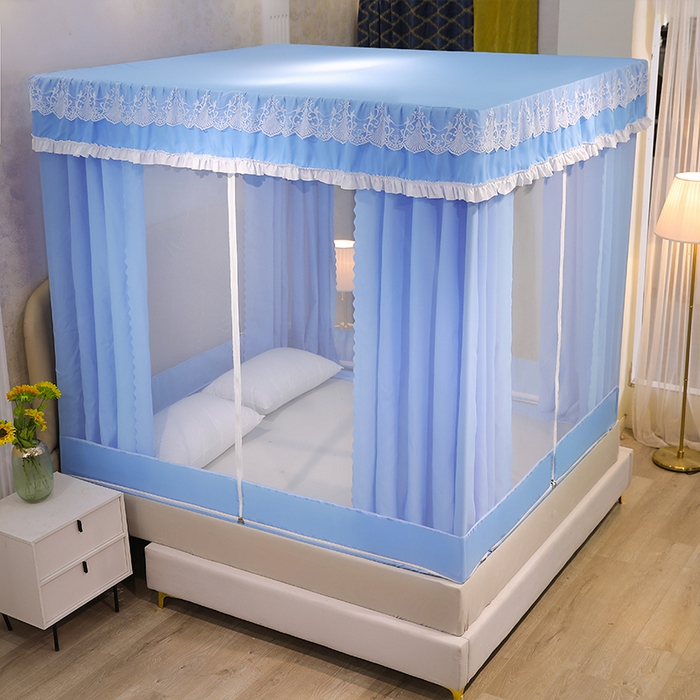 91家纺网 家纺一手货源 找家纺 初心2025新款坐床遮光蚊帐系列 清新蓝