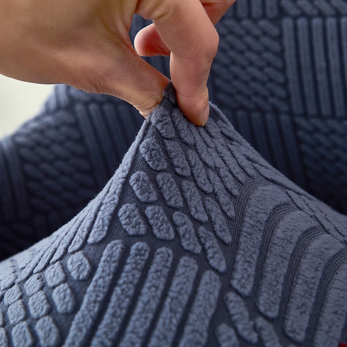 91家纺网 家纺一手货源 找家纺 共鸣沙发套 2024新款摇粒绒提花交织纹系列椅套（扶手款弧形椅套） 格纹-深灰