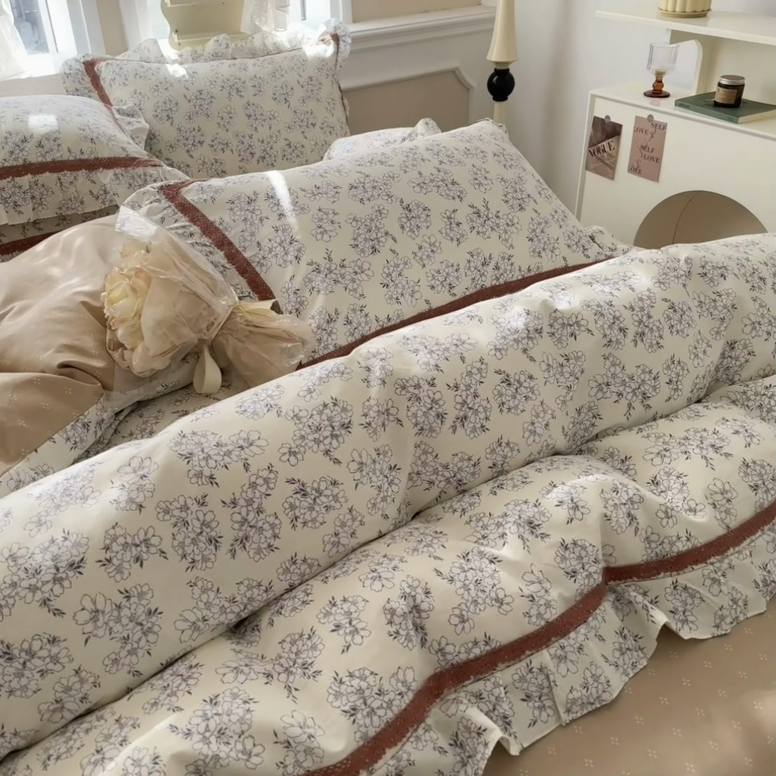 91家纺网 家纺一手货源 找家纺 眠屿家纺 2024新款全棉40支13372花边四件套 南笙