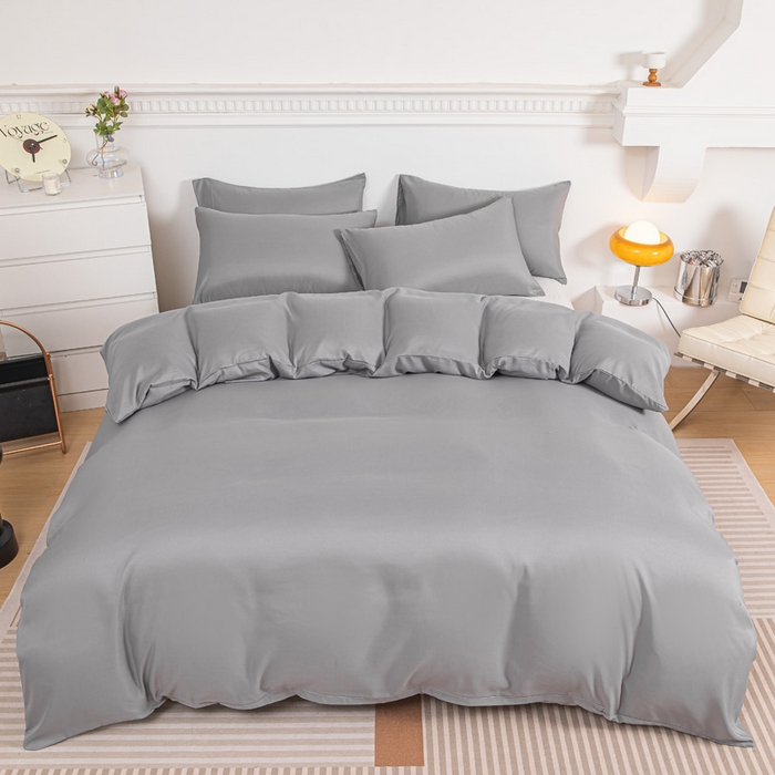 91家纺网 家纺一手货源 找家纺 莎臣豹 2025新款水洗棉磨毛纯色双拼简约风撞色四件套 绅士灰（浅灰）