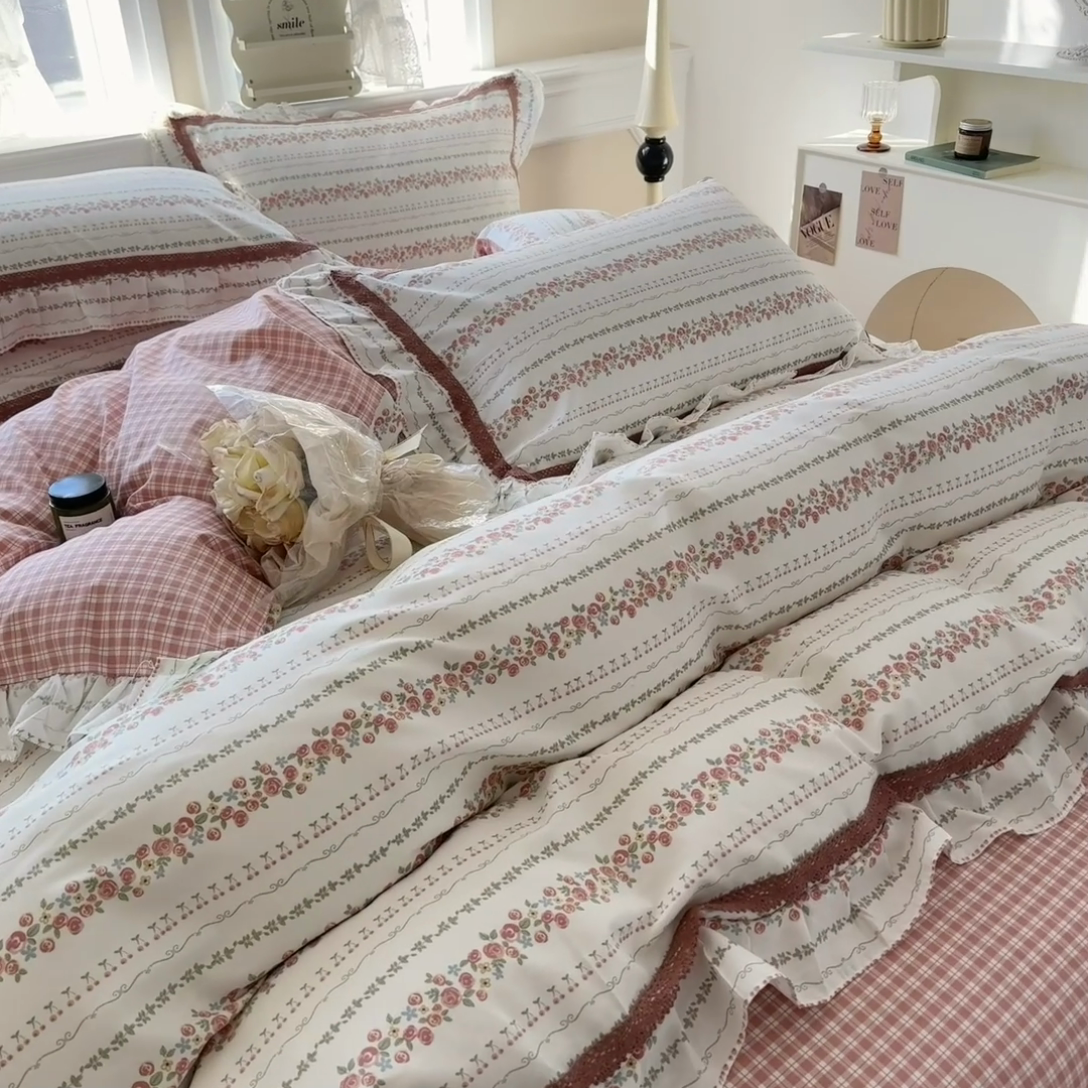 91家纺网 家纺一手货源 找家纺 眠屿家纺 2024新款全棉40支13372花边四件套 枝间梦