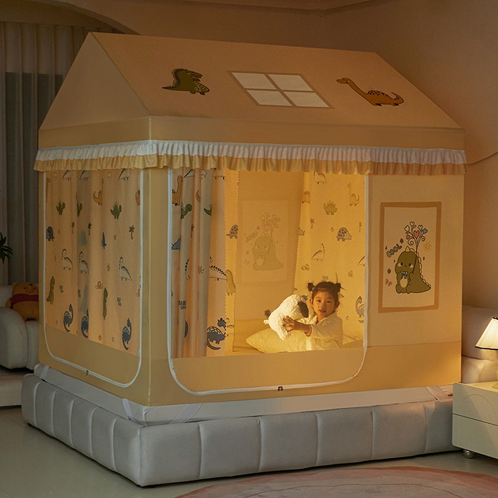 91家纺网 家纺一手货源 找家纺 迪凡保罗 2025新款城堡遮光防摔坐床蚊帐 恐龙当家