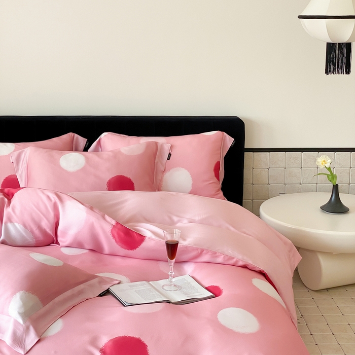 91家纺网 家纺一手货源 找家纺 优悦 2024新款天丝印花四件套 波普时尚-粉