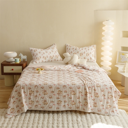 91家纺网 家纺一手货源 找家纺 有货 2024新款中北欧风锦氨凉感被 粉点猫