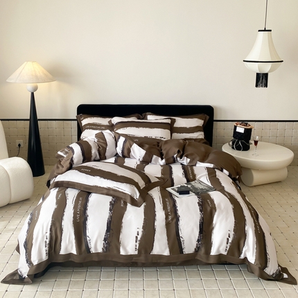 91家纺网 家纺一手货源 找家纺 优悦 2024新款天丝印花四件套 艾伦-咖