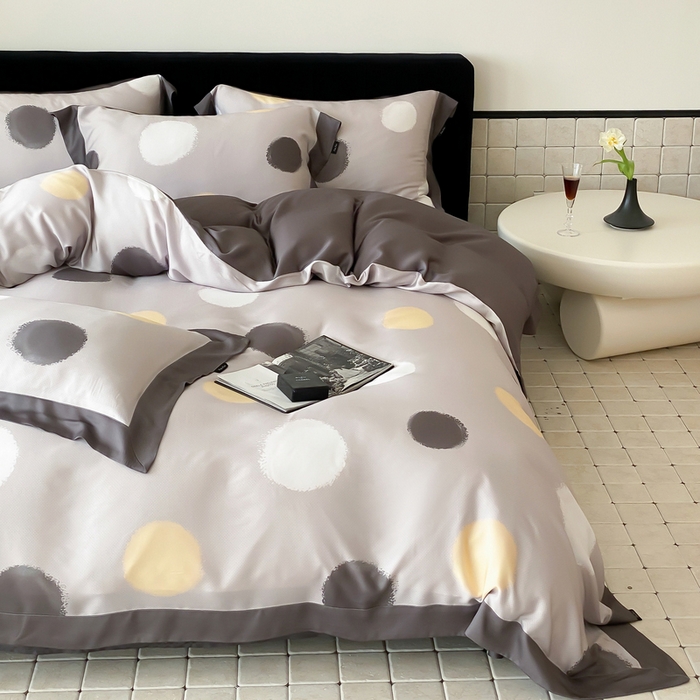 91家纺网 家纺一手货源 找家纺 优悦 2024新款天丝印花四件套 波普时尚-灰