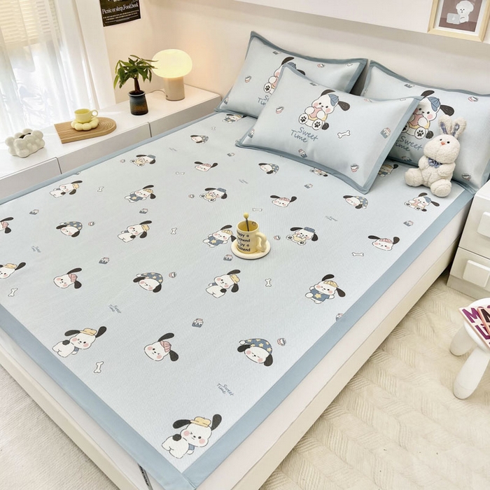 91家纺网 家纺一手货源 找家纺 全季家居 2024新款5A抗菌小清新数码印花冰藤席 调皮小狗（床席款）