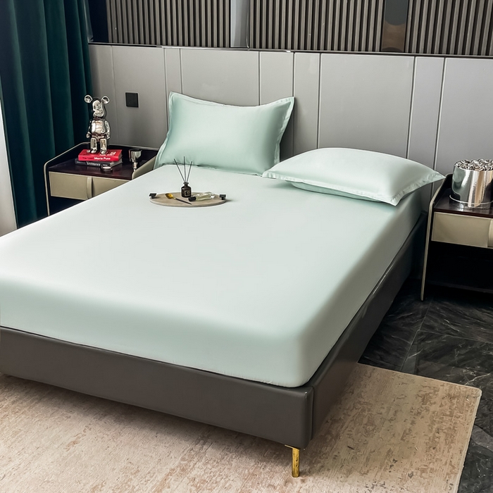 91家纺网 家纺一手货源 找家纺 宅家居 2024新款贡缎水洗真丝单品床笠三件套 梵星蓝