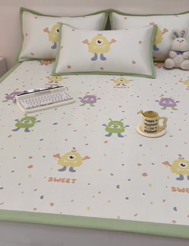 91家纺网 家纺一手货源 找家纺 全季家居 2024新款5A抗菌小清新数码印花冰藤席 多巴胺（床席款）