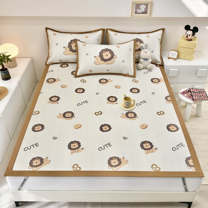 91家纺网 家纺一手货源 找家纺 全季家居 2024新款5A抗菌小清新数码印花冰藤席 小狮子（床席款）