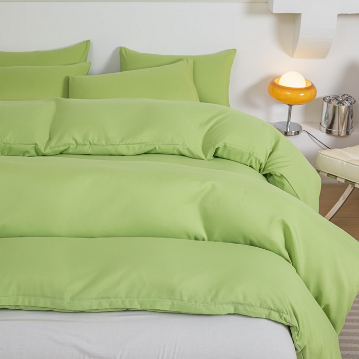 91家纺网 家纺一手货源 找家纺 莎臣豹 2025新款水洗棉磨毛纯色双拼简约风撞色四件套 抹茶绿