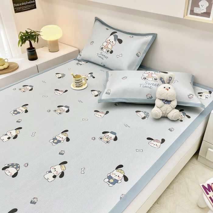 91家纺网 家纺一手货源 找家纺 全季家居 2024新款5A抗菌小清新数码印花冰藤席 调皮小狗（床席款）