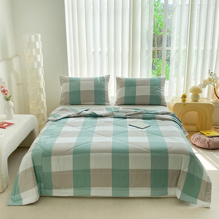 91家纺网 家纺一手货源 找家纺 天瑜 2024新款棉绸苏香绸舒香绸夏被人造棉夏凉被 绿大格