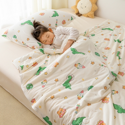 91家纺网 家纺一手货源 找家纺 寐眠 寐眠 2024新款针织棉大豆夏被【儿童图】 绿色恐龙
