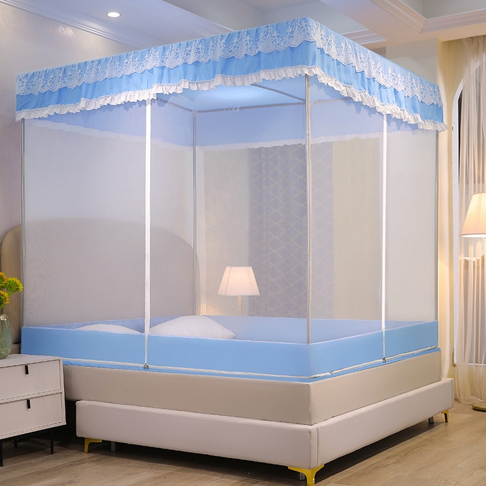 91家纺网 家纺一手货源 找家纺 初心2025新款坐床遮光蚊帐系列 清新蓝