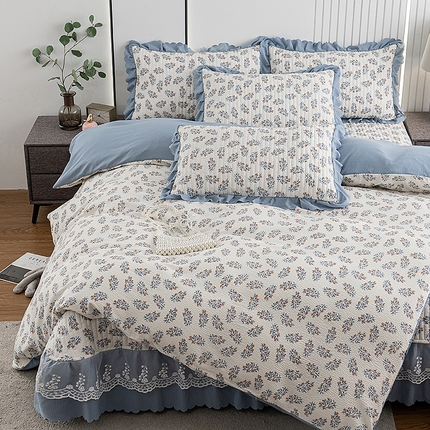 91家纺网 家纺一手货源 找家纺 （总）浩浩家纺 2024新款软糯印花泡泡棉蕾丝床盖四件套 被套款