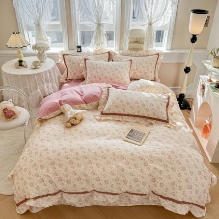 眠屿家纺 2024新款全棉40支13372花边四件套 爱丽丝