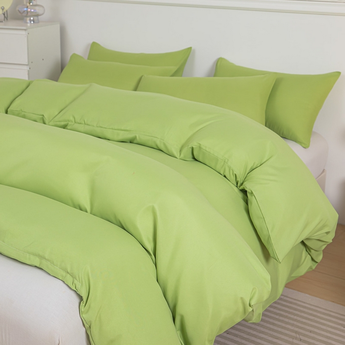 91家纺网 家纺一手货源 找家纺 莎臣豹 2025新款水洗棉磨毛纯色双拼简约风撞色四件套 抹茶绿