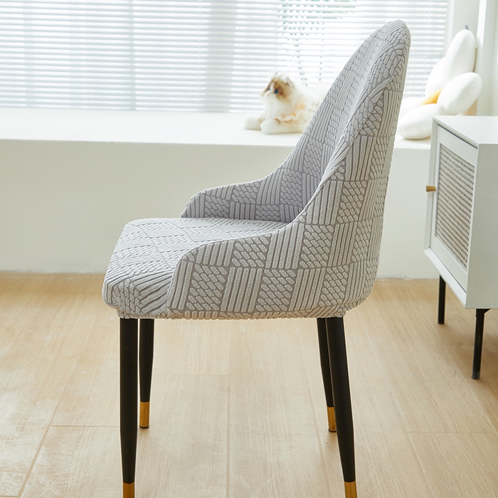 91家纺网 家纺一手货源 找家纺 共鸣沙发套 2024新款摇粒绒提花交织纹系列椅套（扶手款弧形椅套） 格纹-浅灰