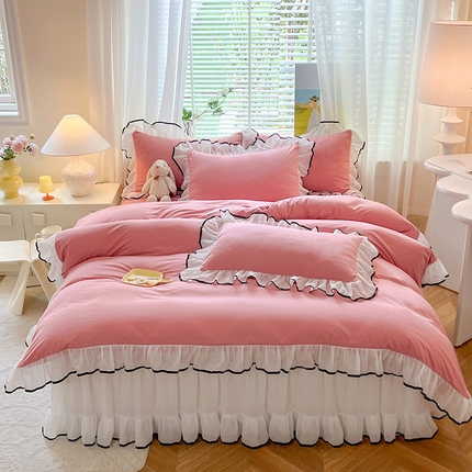 91家纺网 家纺一手货源 找家纺 （总）唐人居 2025新款水洗棉麻亲肤蕾丝花边四件套