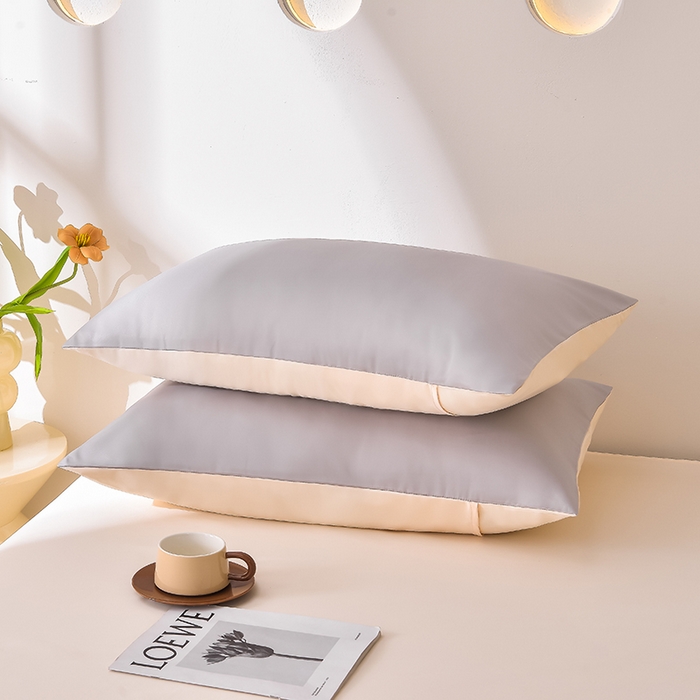 91家纺网 家纺一手货源 找家纺 简爱家纺 2025新款水洗真丝四件套 雅致灰+暖杏色