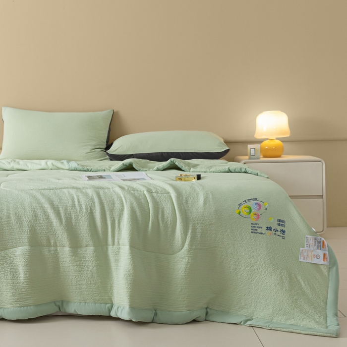 91家纺网 家纺一手货源 找家纺 梦初语 2024新款超柔泡泡棉夏被 绿色