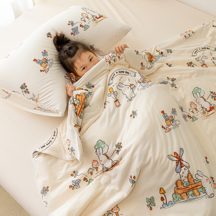 91家纺网 家纺一手货源 找家纺 寐眠 寐眠 2024新款针织棉大豆夏被【儿童图】 小兔乐园