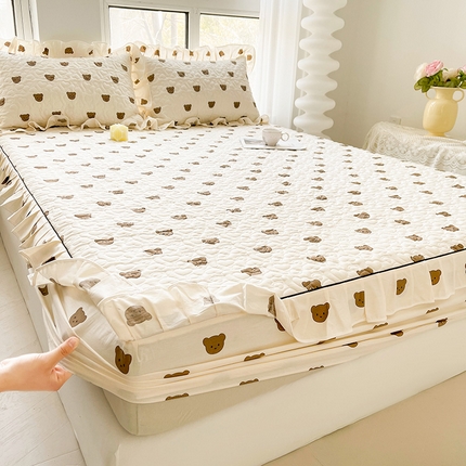 宜凡家纺 2024新款全棉印花夹棉床笠三件套 小棕熊