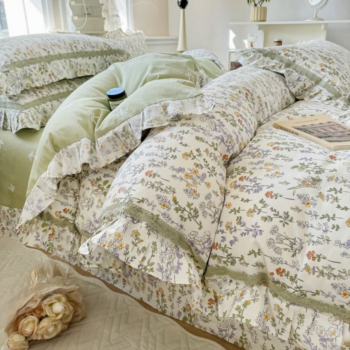 91家纺网 家纺一手货源 找家纺 眠屿家纺 2024新款全棉40支13372花边四件套 浅香