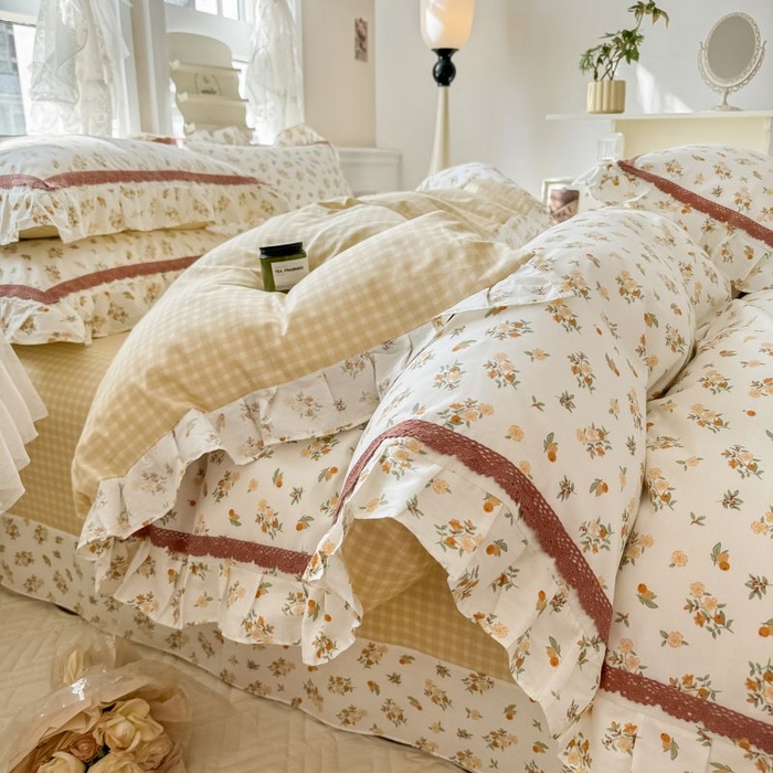 91家纺网 家纺一手货源 找家纺 眠屿家纺 2024新款全棉40支13372花边四件套 妃子笑