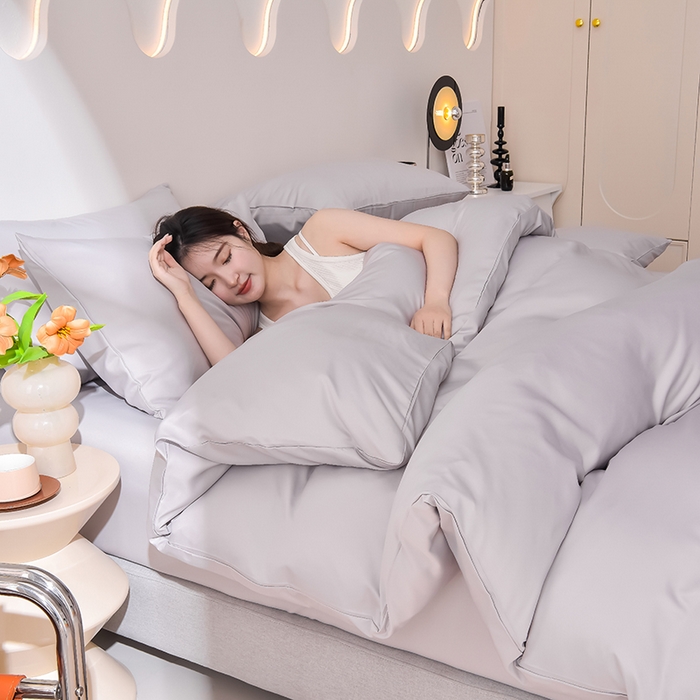 91家纺网 家纺一手货源 找家纺 简爱家纺 2025新款水洗真丝四件套 雅致灰