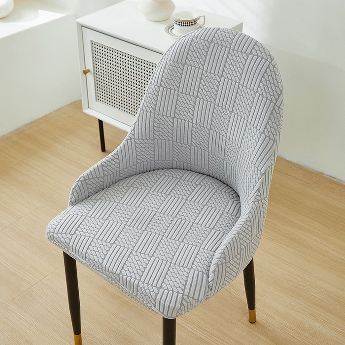 91家纺网 家纺一手货源 找家纺 共鸣沙发套 2024新款摇粒绒提花交织纹系列椅套（扶手款弧形椅套） 格纹-浅灰