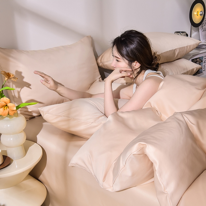 91家纺网 家纺一手货源 找家纺 简爱家纺 2025新款水洗真丝四件套 奶茶咖