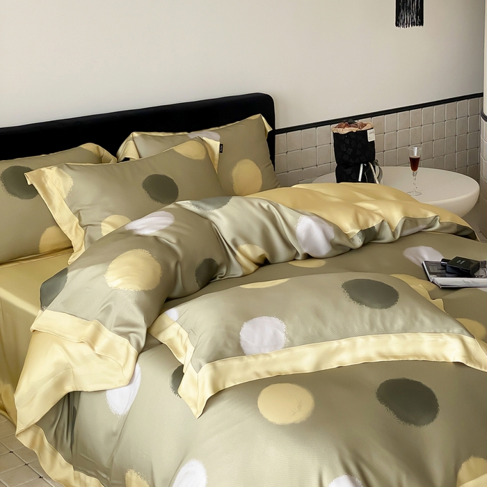 91家纺网 家纺一手货源 找家纺 优悦 2024新款天丝印花四件套 波普时尚-绿