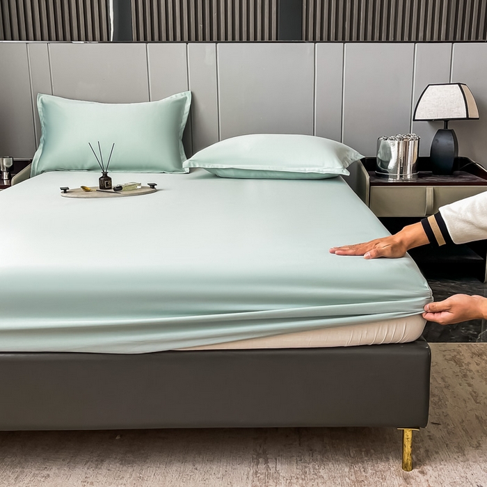 91家纺网 家纺一手货源 找家纺 宅家居 2024新款贡缎水洗真丝单品床笠三件套 梵星蓝