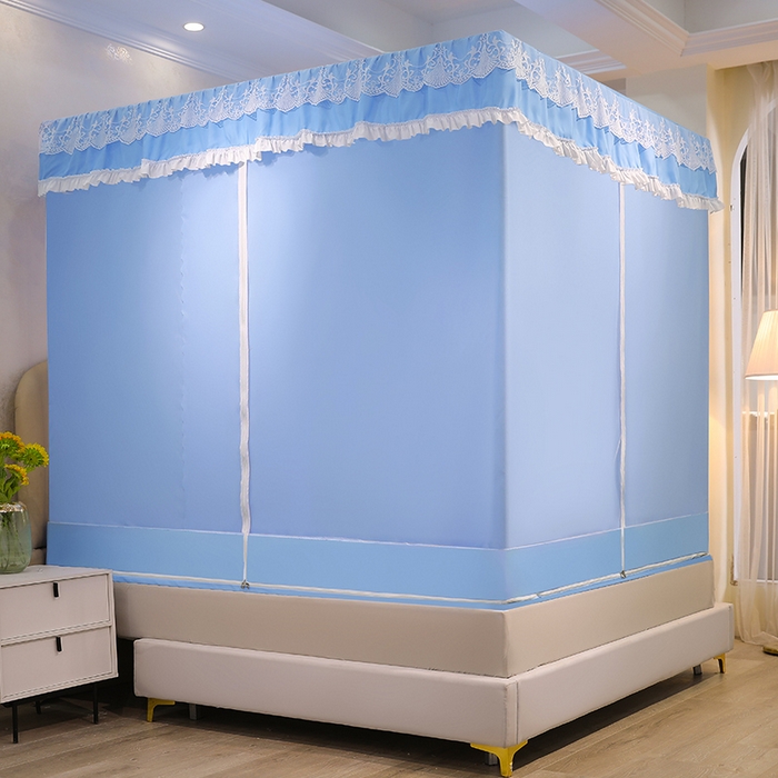 91家纺网 家纺一手货源 找家纺 初心2025新款坐床遮光蚊帐系列 清新蓝