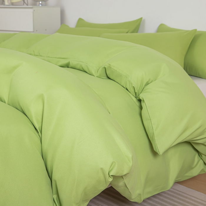 91家纺网 家纺一手货源 找家纺 莎臣豹 2025新款水洗棉磨毛纯色双拼简约风撞色四件套 抹茶绿