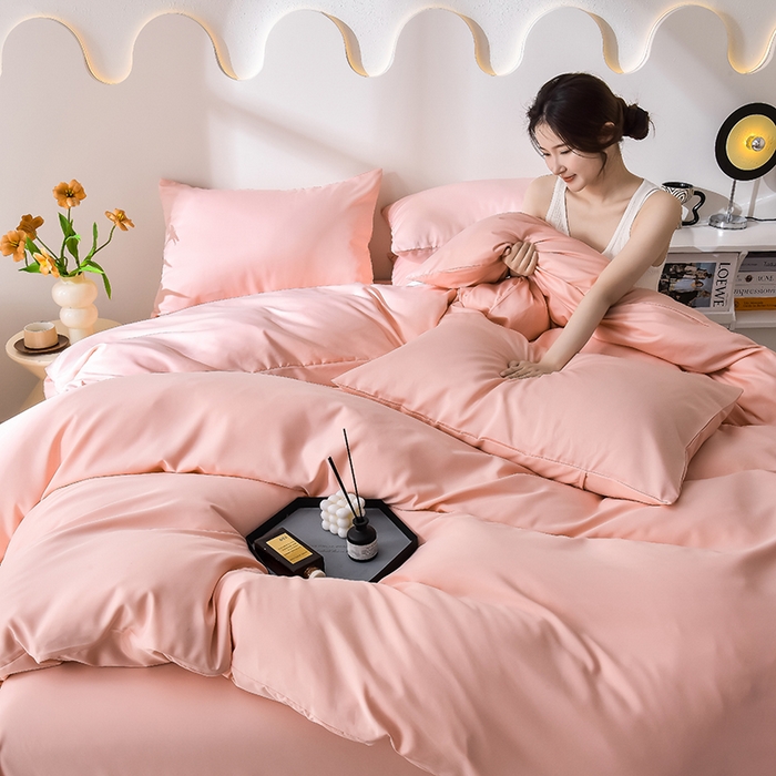 91家纺网 家纺一手货源 找家纺 简爱家纺 2025新款水洗真丝四件套 戴妃粉