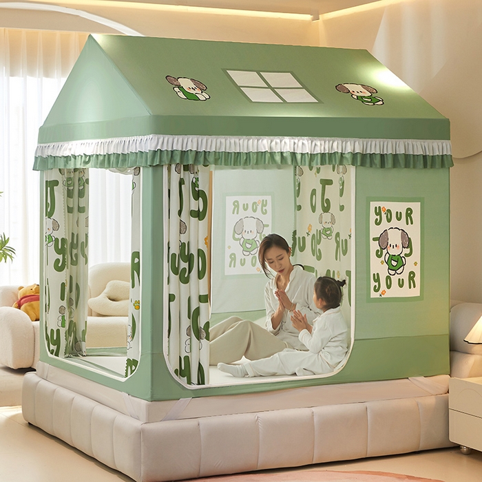 91家纺网 家纺一手货源 找家纺 迪凡保罗 2025新款城堡遮光防摔坐床蚊帐 小奶狗