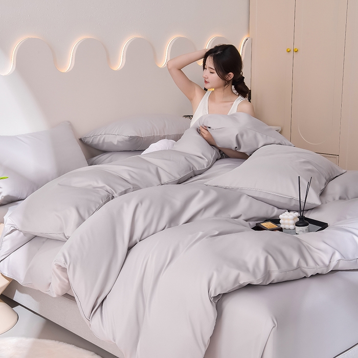 91家纺网 家纺一手货源 找家纺 简爱家纺 2025新款水洗真丝四件套 雅致灰