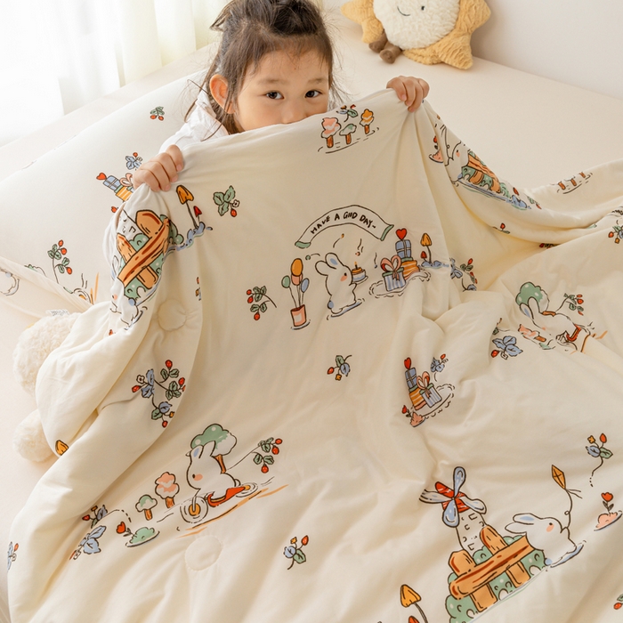 91家纺网 家纺一手货源 找家纺 寐眠 寐眠 2024新款针织棉大豆夏被【儿童图】 小兔乐园