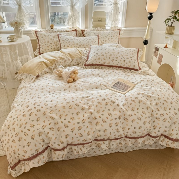 91家纺网 家纺一手货源 找家纺 眠屿家纺 2024新款全棉40支13372花边四件套 妃子笑