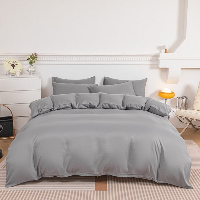 91家纺网 家纺一手货源 找家纺 莎臣豹 2025新款水洗棉磨毛纯色双拼简约风撞色四件套 绅士灰（浅灰）